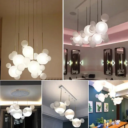 Modern white frosted glass globe pendant lights with gold-toned rods for art deco glass bubble chandelier decorbites dining room