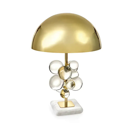 Art deco gold and crystal bubble led desk lamp with clear glass bubbles and white marble base for decorbites crystal bubble