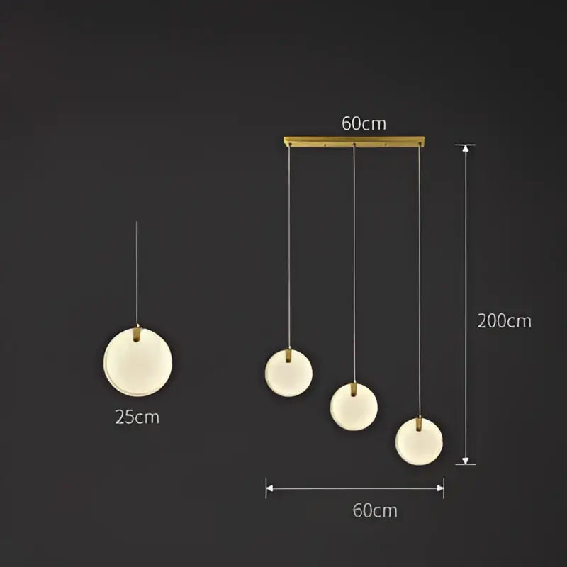 Modern minimalist art deco marble pendant light with cream glass shades and golden lustre metal bar for dining room