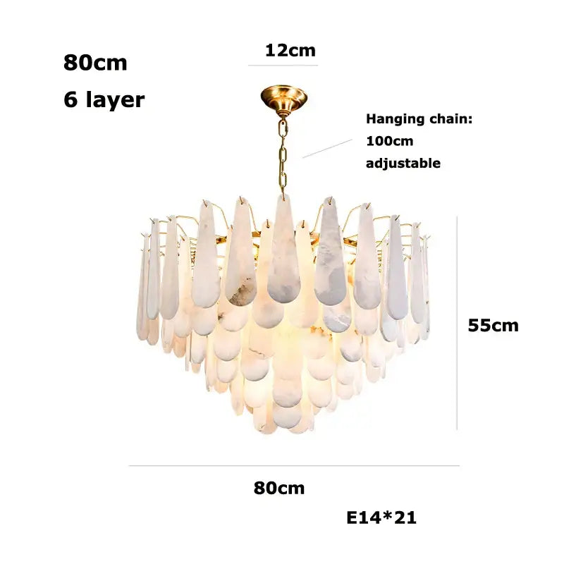 Art deco marble six-layer gold pendant light with teardrop marble shades for dining room decorbites art deco fixture