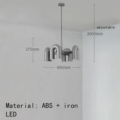 Modern silver-toned art deco metal industrial chandelier with curved ABS and iron arms for dining room decorbites art deco lighting