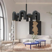 Black art deco metal industrial chandelier with curved pipe-like arms minimalist design for dining room decorbites art deco