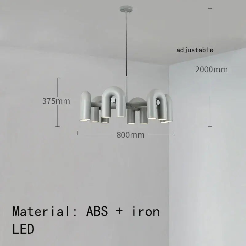 Modern gray u-shaped art deco metal chandelier made of abs and iron with led lighting for dining room decorbites art deco