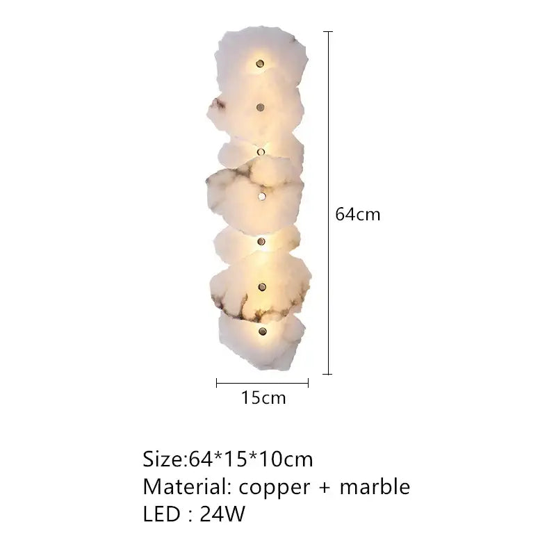 Art deco off white wall sconce with five stacked marble discs copper accents and embedded elegant marble led lighting