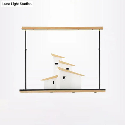 DecorBites art deco ceiling light with white frosted glass, wood accents, black metal rods, warm color temperature LED