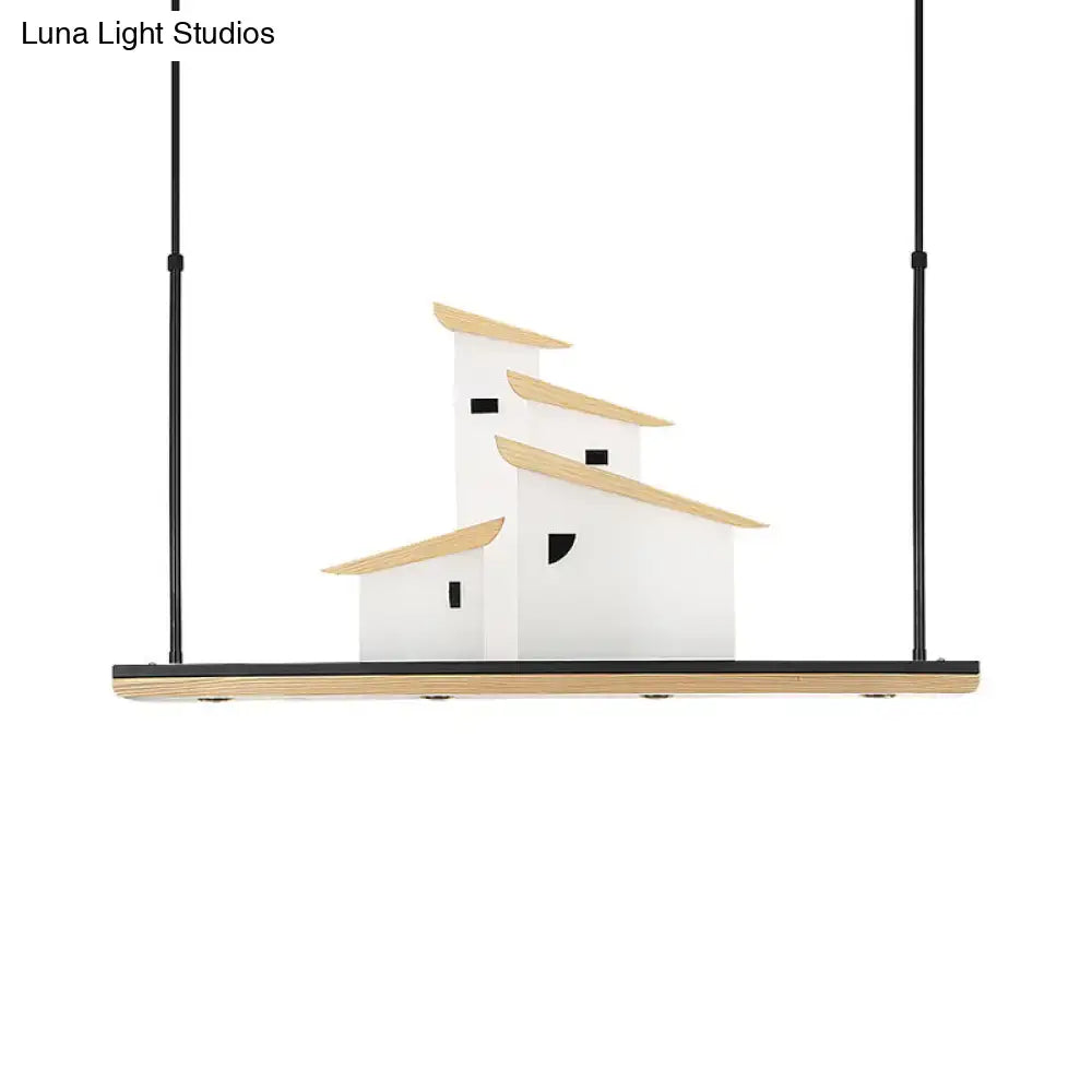 White and light wood-toned art deco pendant ceiling light with layered minimalist house design and adjustable color temperature