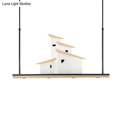 White and light wood-toned art deco pendant ceiling light with layered minimalist house design and adjustable color temperature
