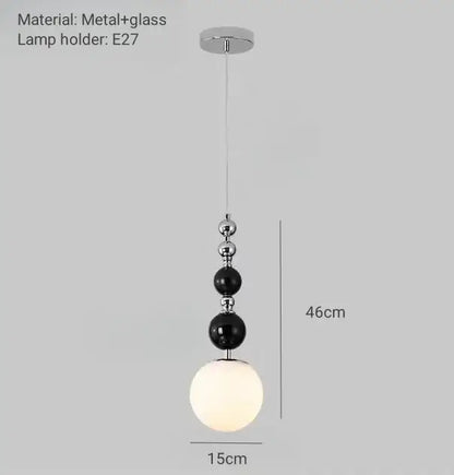 Art deco silver lava pendant light with chrome metal, black glass beads, and led bulb for living room use