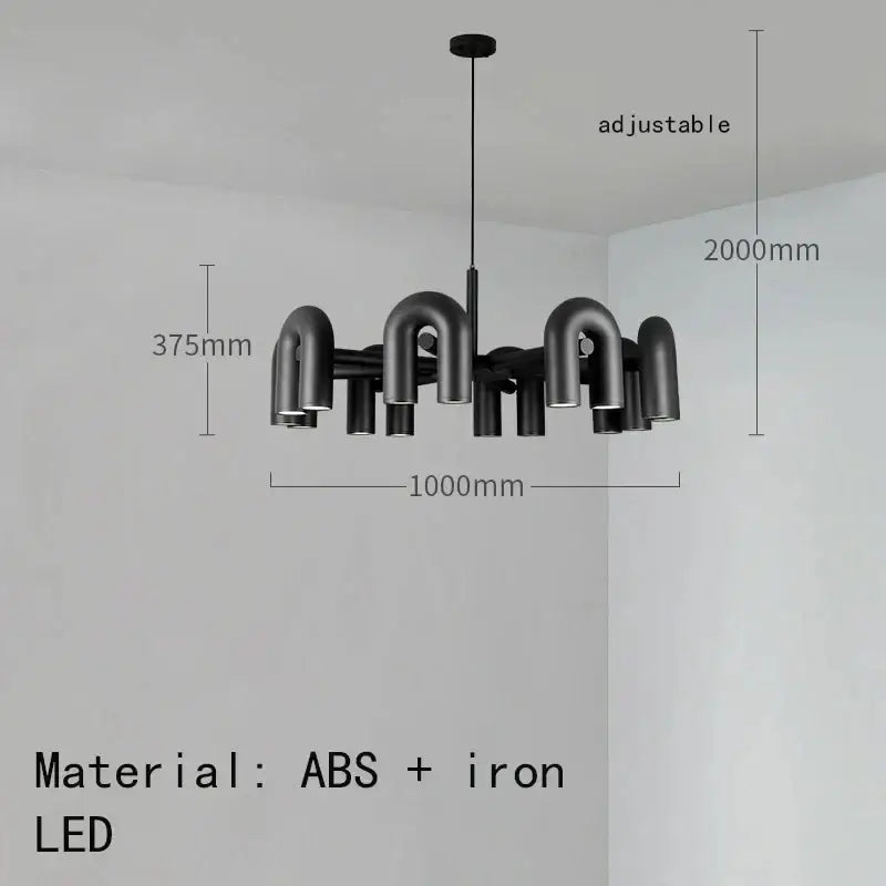Black art deco metal 3 light pendant chandelier with u-shaped abs and iron arms for modern dining room decorbites art deco