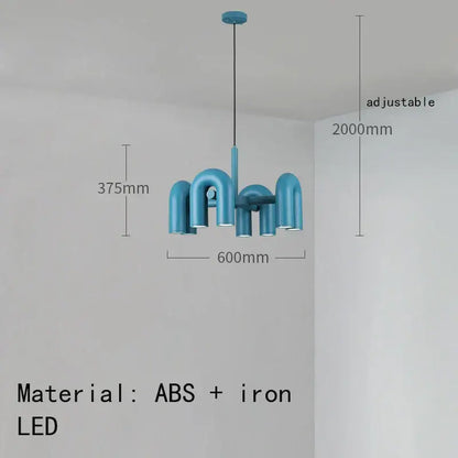 Art deco teal metal 3 light pendant with interconnected u shaped arms of abs and iron for dining room decorbites art deco