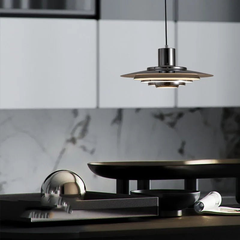 Art Deco White and Silver Aluminum Pendant Light - Decorbites