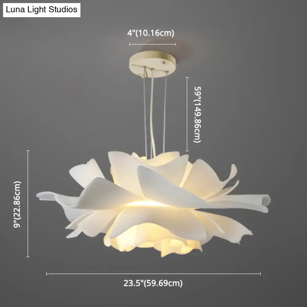 Decorbites white tulle-like floral chandelier led cafe light fixture with soft glowing center and adjustable chain cord length