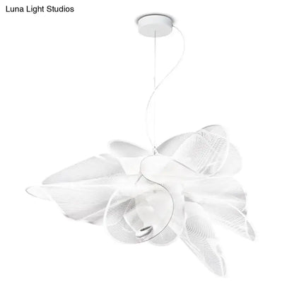 DecorBites™ white tulle-like floral chandelier with translucent petal pendant light and adjustable chain cord length