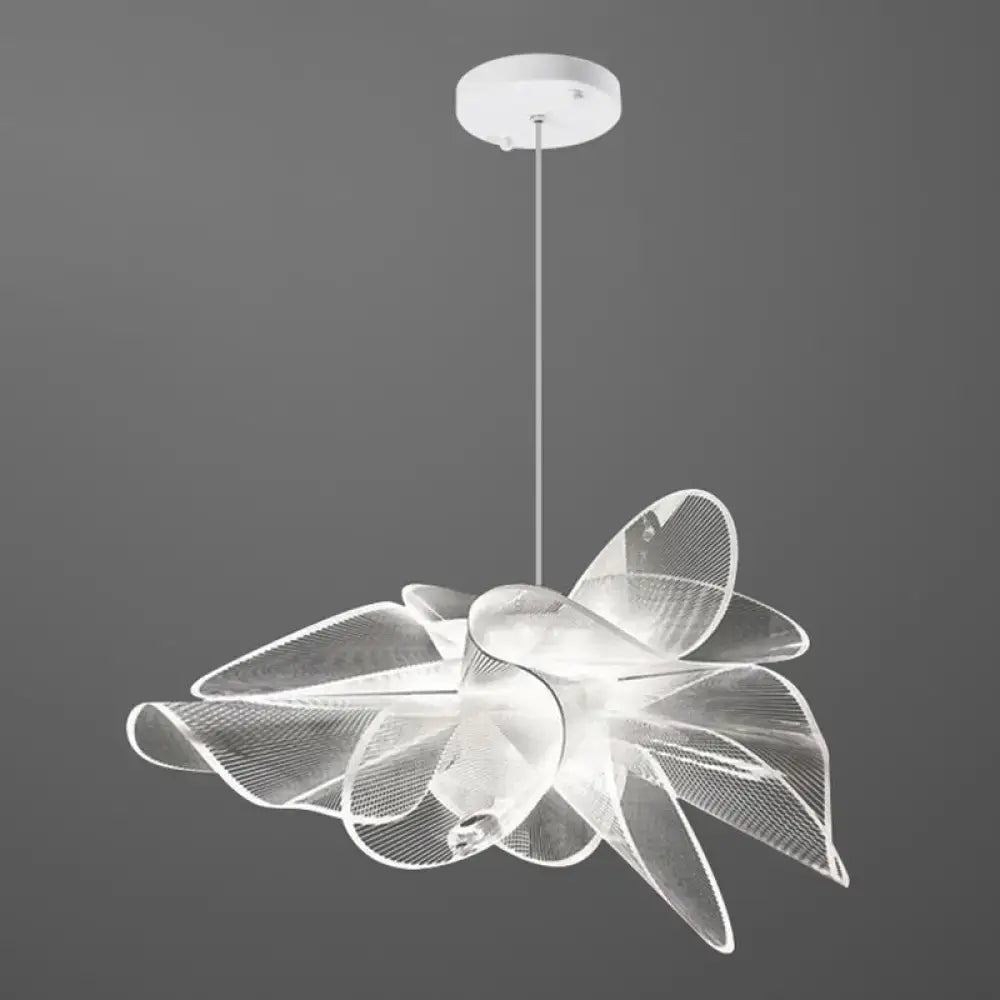 Decorbites white tulle-like floral chandelier led cafe light with translucent acrylic petals and adjustable chain cord length