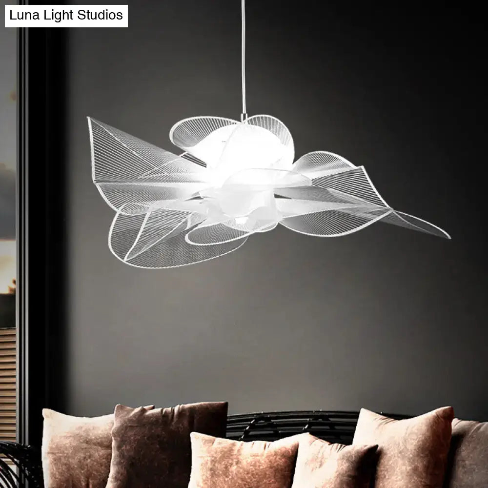 Decorbites white tulle-like floral chandelier with delicate wireframe arms frosted glass diffuser and adjustable chain cord length