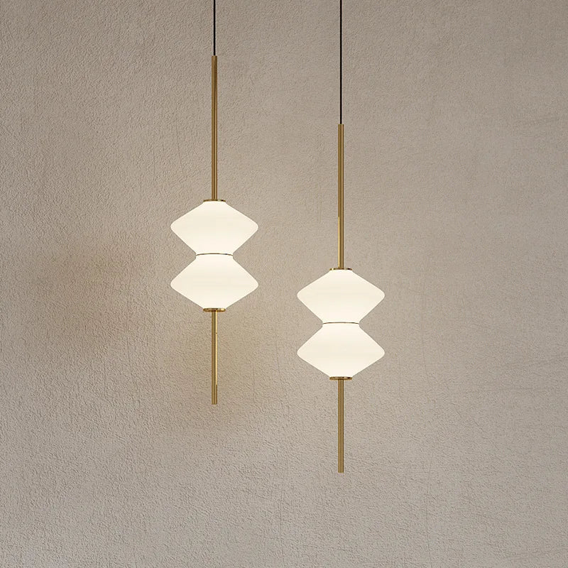 Art Deco White Glass Pendant Light With Gold Metal Wire - Decorbites