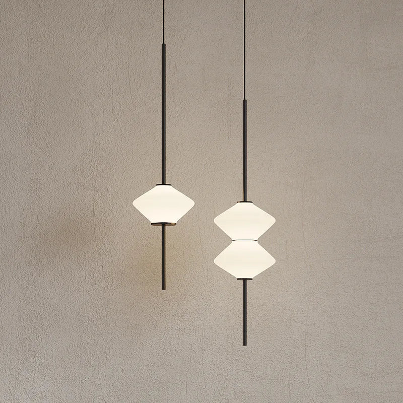 Art Deco White Glass Pendant Light With Gold Metal Wire - Decorbites