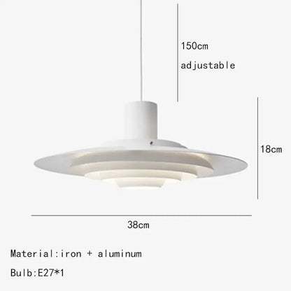 Art deco white and silver aluminum pendant light with adjustable 150cm hanging length for dining room lighting