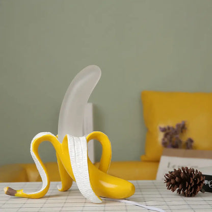 Art deco yellow banana lighting fixture with decorbites glass lampshade led designed as a glossy fruit lamp