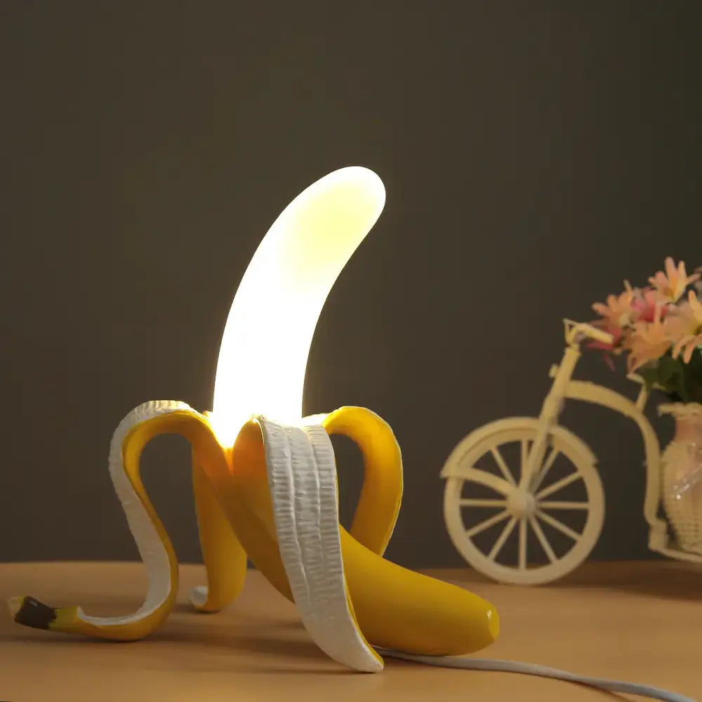 Art deco yellow banana lighting fixture with decorbites glass lampshade led featuring peeled peel plastic design