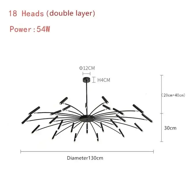 Black metal decorbites art pendant chandelier with 18 double-layered light heads for living room lighting decorbites art