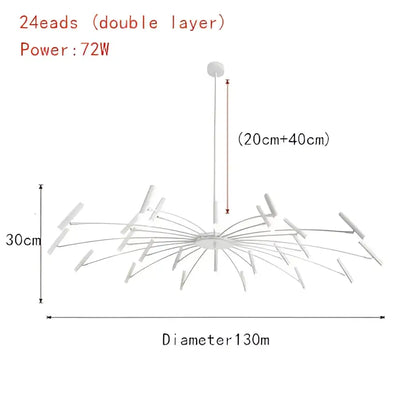 White double-layer decorbites art pendant chandelier with 24 arms black metal for modern living room lighting