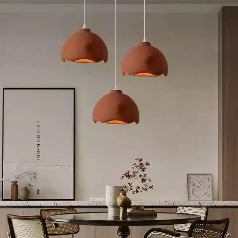Terracotta dome pendant art restaurant chandelier with white accents and modern design featuring led lamp