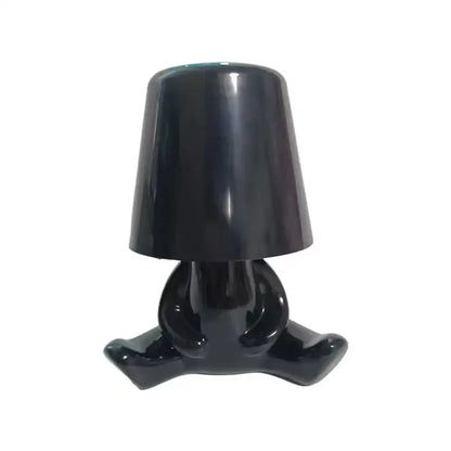 Black glossy ceramic articulated man table lamp with lampshade head ideal as a bedroom night light and golden man table decor