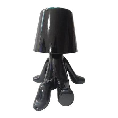 Black glossy resin articulated golden man table lamp with lampshade head and four legs for bedroom night light