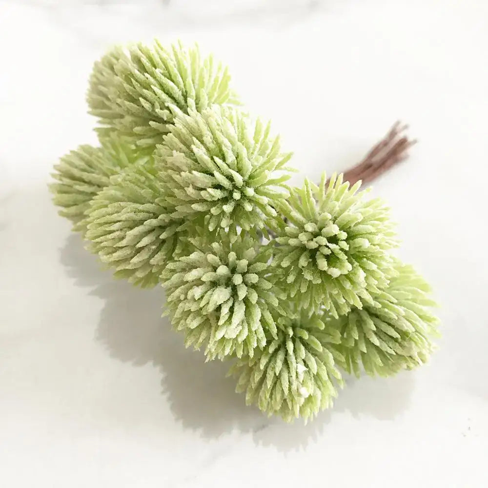 A cluster of light green spiky artificial foliage with fuzzy texture and bundled stems for decorbites green plant decor