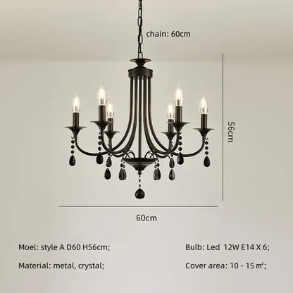 Artistic black metal crystal chandelier with six led bulbs and teardrop accents for dining room decorbites black metal lighting