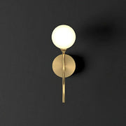 Artistic gold spherical wall lighting fixture with frosted glass globe and minimalist metallic base for bedroom use
