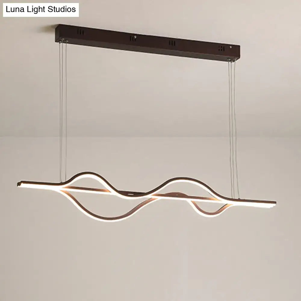 DecorBites artistic metal dining pendant light fixture in copper tone with sleek wave design and dark bronze ceiling mount