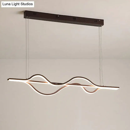 DecorBites artistic metal dining pendant light fixture in copper tone with sleek wave design and dark bronze ceiling mount