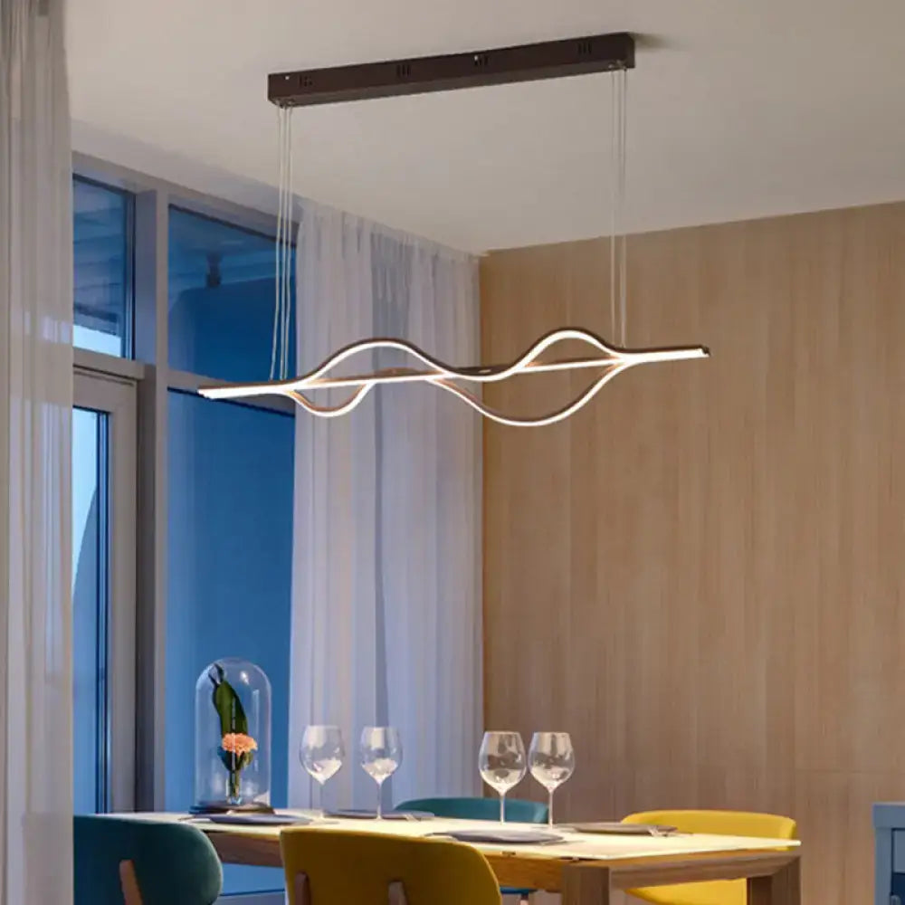 DecorBites artistic metal dining pendant light fixture with sleek wave design and warm white LED illumination
