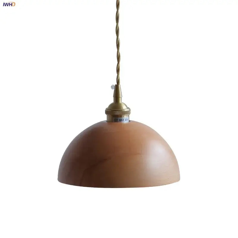 Warm-toned ash wood dome pendant lamp with brass fixture and twisted cord for kitchen decorbites ash wood lighting