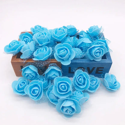 Light blue handmade foam rose flower heads with soft textured petals for decorbites handmade foam wedding decor