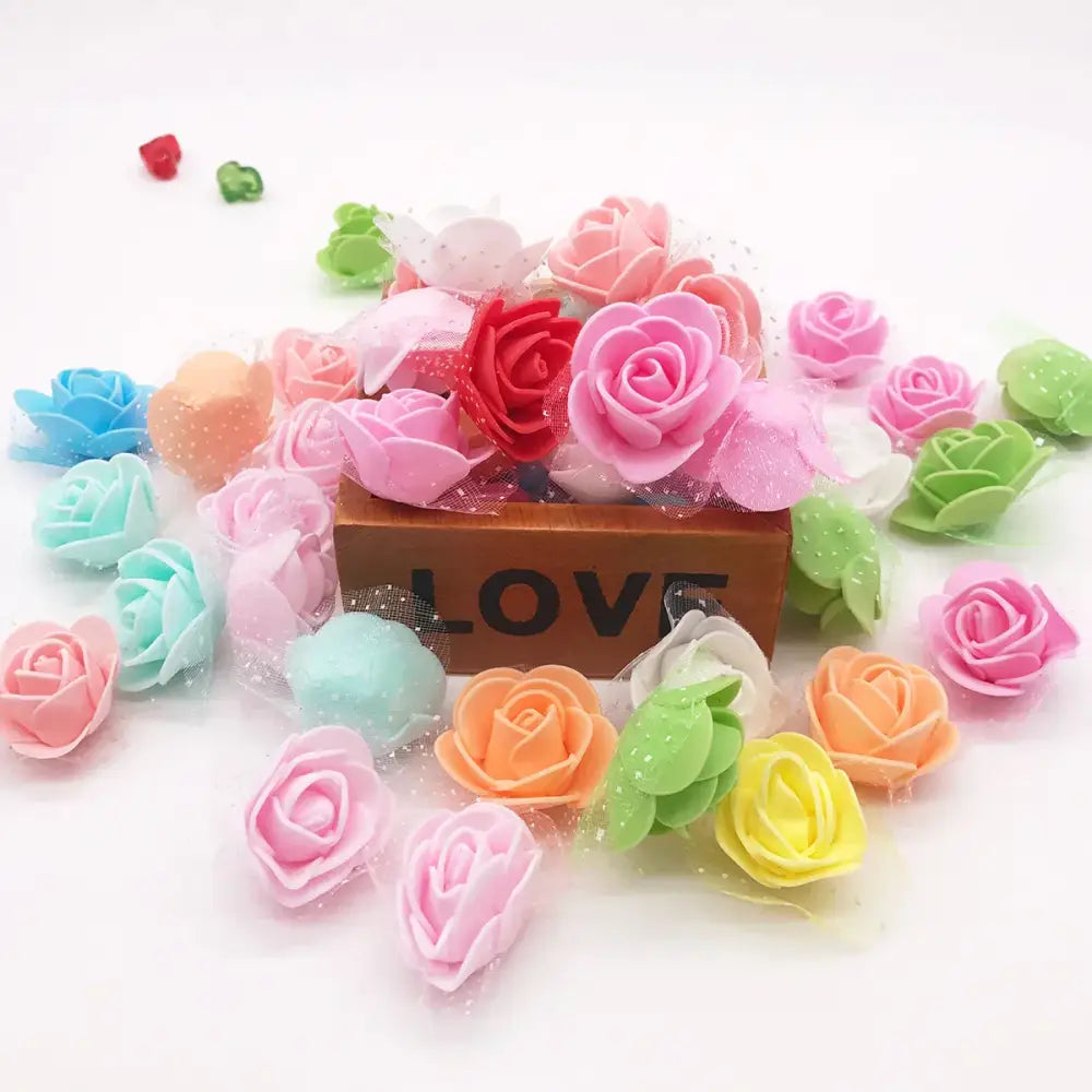 A collection of pastel and vibrant colorful handmade foam rose flower heads decorbites handmade foam for wedding decor