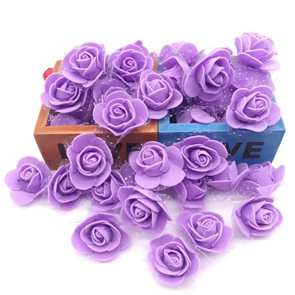 Purple foam rose flower heads with soft matte finish by decorbites handmade foam for wedding decor use