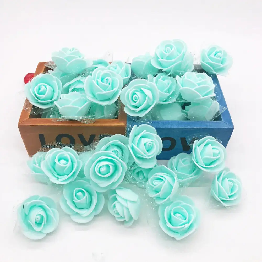 Tiffany blue handmade foam rose flower heads from decorbites for wedding decor and craft arrangements