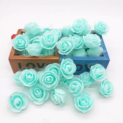 Tiffany blue handmade foam rose flower heads from decorbites for wedding decor and craft arrangements
