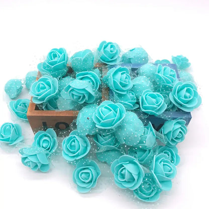 Turquoise foam rose flower heads with white polka dots decorbites handmade foam rose wedding decor
