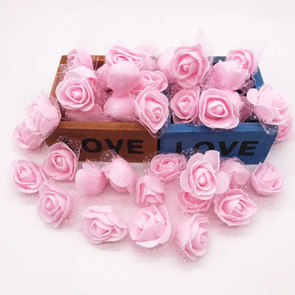 Assorted white and pink decorbites handmade foam rose flower heads with delicate soft textured surface for wedding decor
