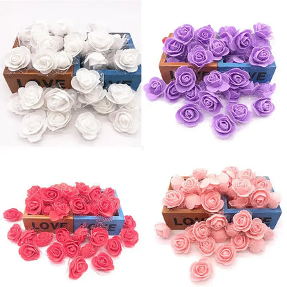 Assorted white purple pink and red decorbites handmade foam rose flower heads in various sizes for wedding decor