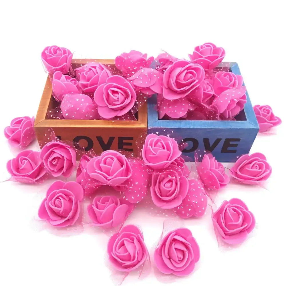 Pink foam handmade foam rose flower heads with white polka dots in wooden boxes for wedding decorbites decor
