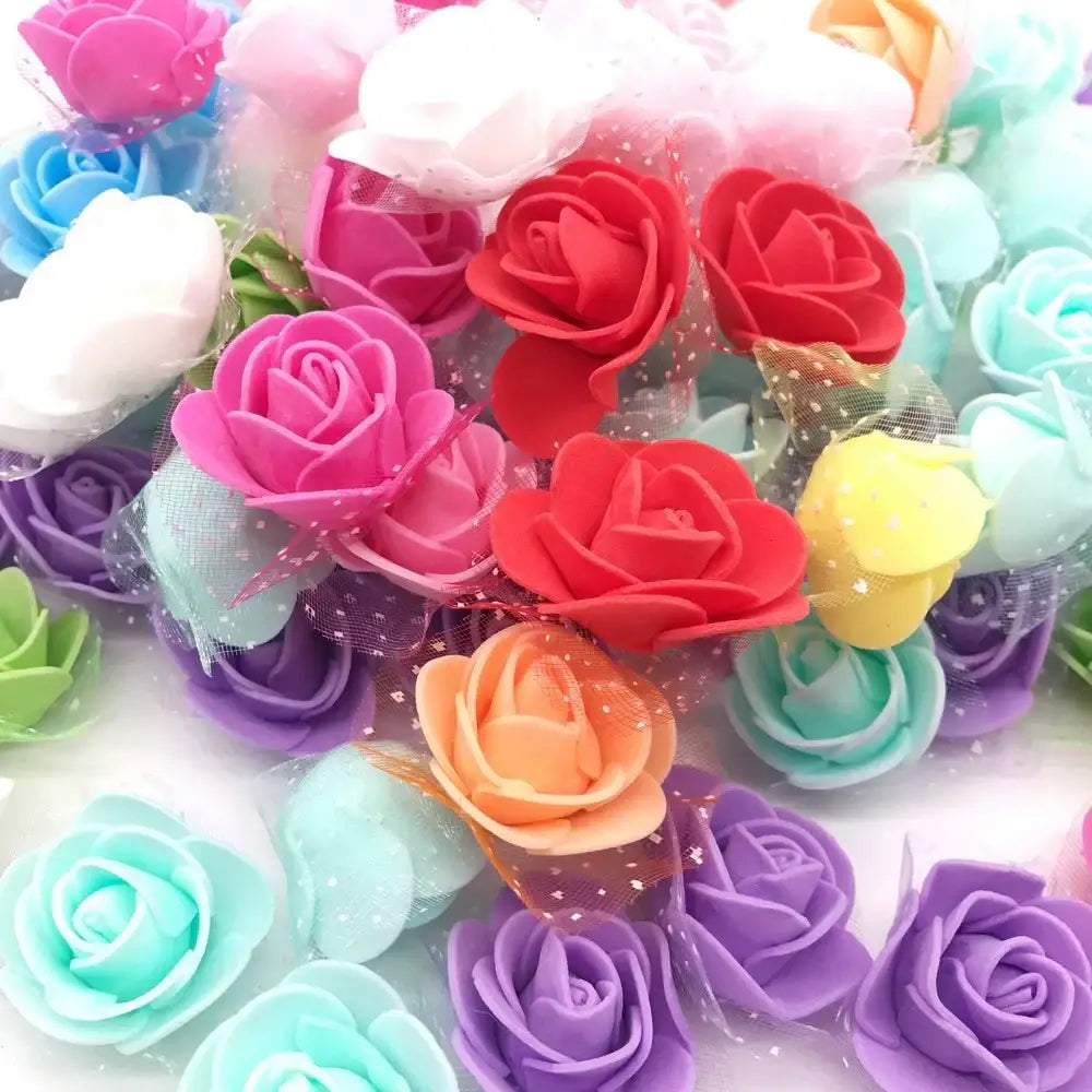 Assorted white and pink decorbites handmade foam rose flower heads in vibrant colors for wedding decor