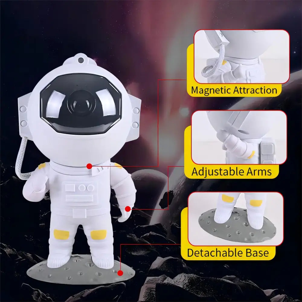 Astronaut white and yellow galaxy star projector night light with magnetic arms and detachable base for bedroom decorbites galaxy star