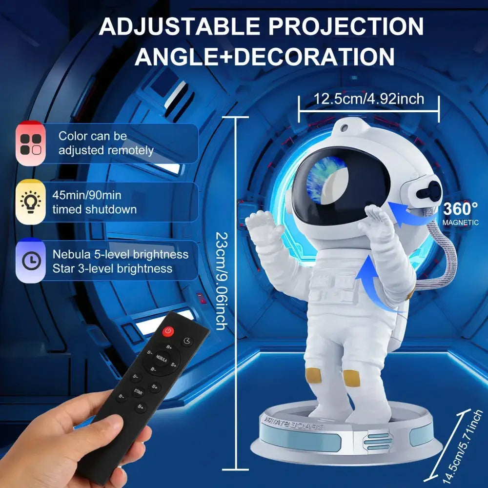 White astronaut figurine night light with glowing blue galaxy star projector helmet for decorbites galaxy star display