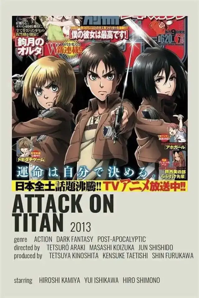 Decorbites™ attack on titan final season manga canvas art featuring three characters in brown military jackets