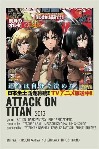 DecorBites™ Attack on Titan final season poster features three characters in brown jackets on dark background